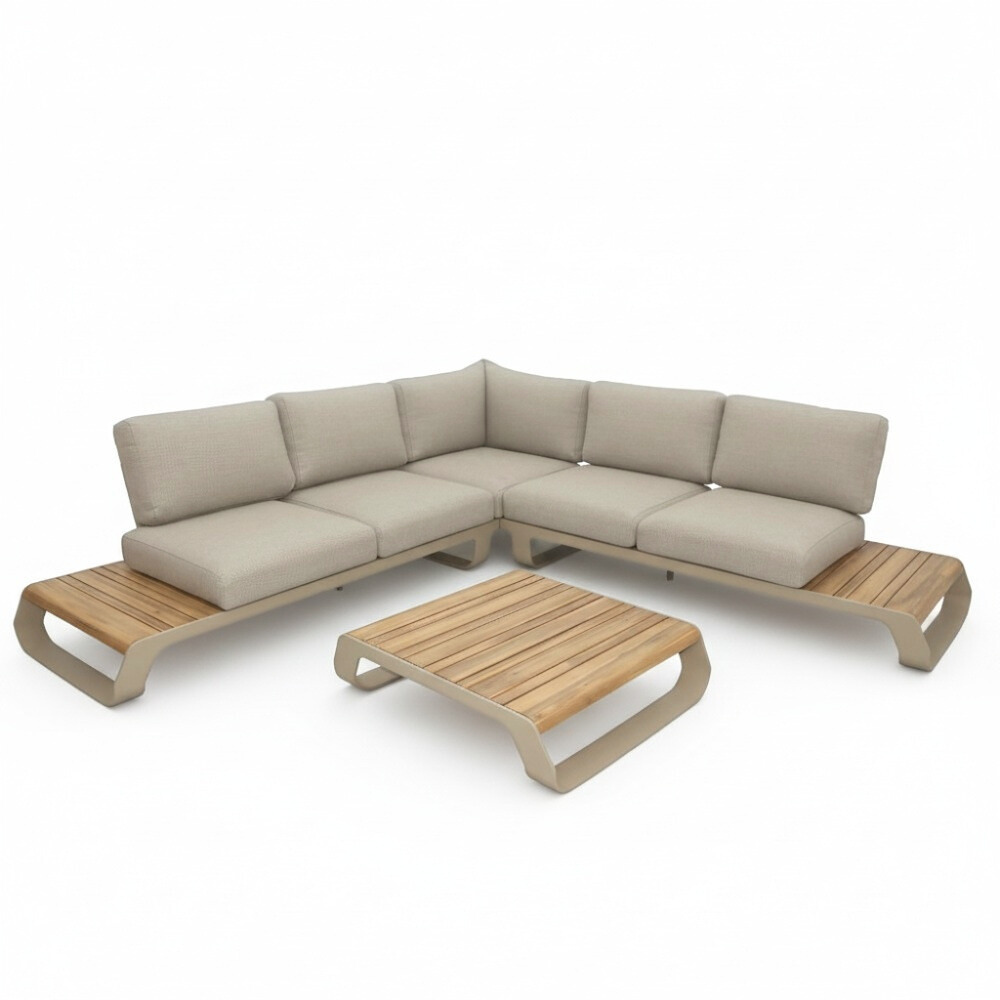 Palm Springs hoek loungeset 5 personen | aluminium + hardhout | beige | 3-delig - 267x267cm