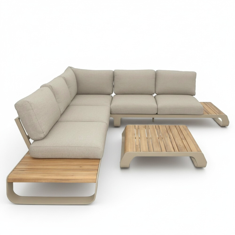 Palm Springs hoek loungeset 5 personen | aluminium + hardhout | beige | 4-delig - 267x267cm
