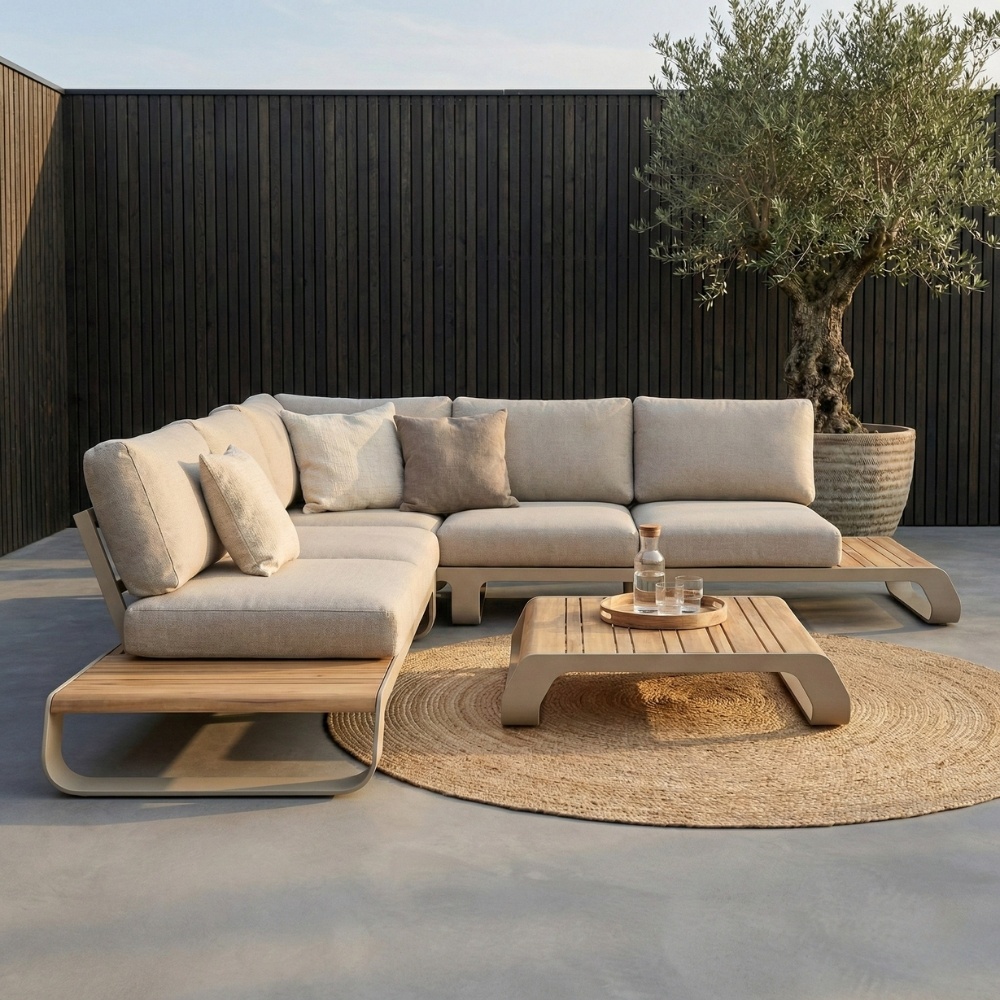 Palm Springs hoek loungeset 5 personen | aluminium + hardhout | beige | 4-delig - 267x267cm