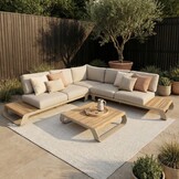 Palm Springs hoek loungeset 5 personen | aluminium + hardhout | beige | 4-delig - 267x267cm