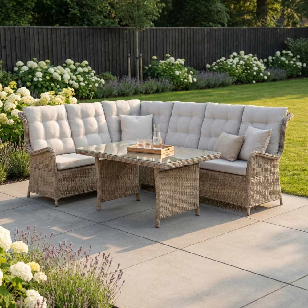 Glasgow dining loungeset 6 personen | wicker | Royal Sand | 3-delig - 258x202cm