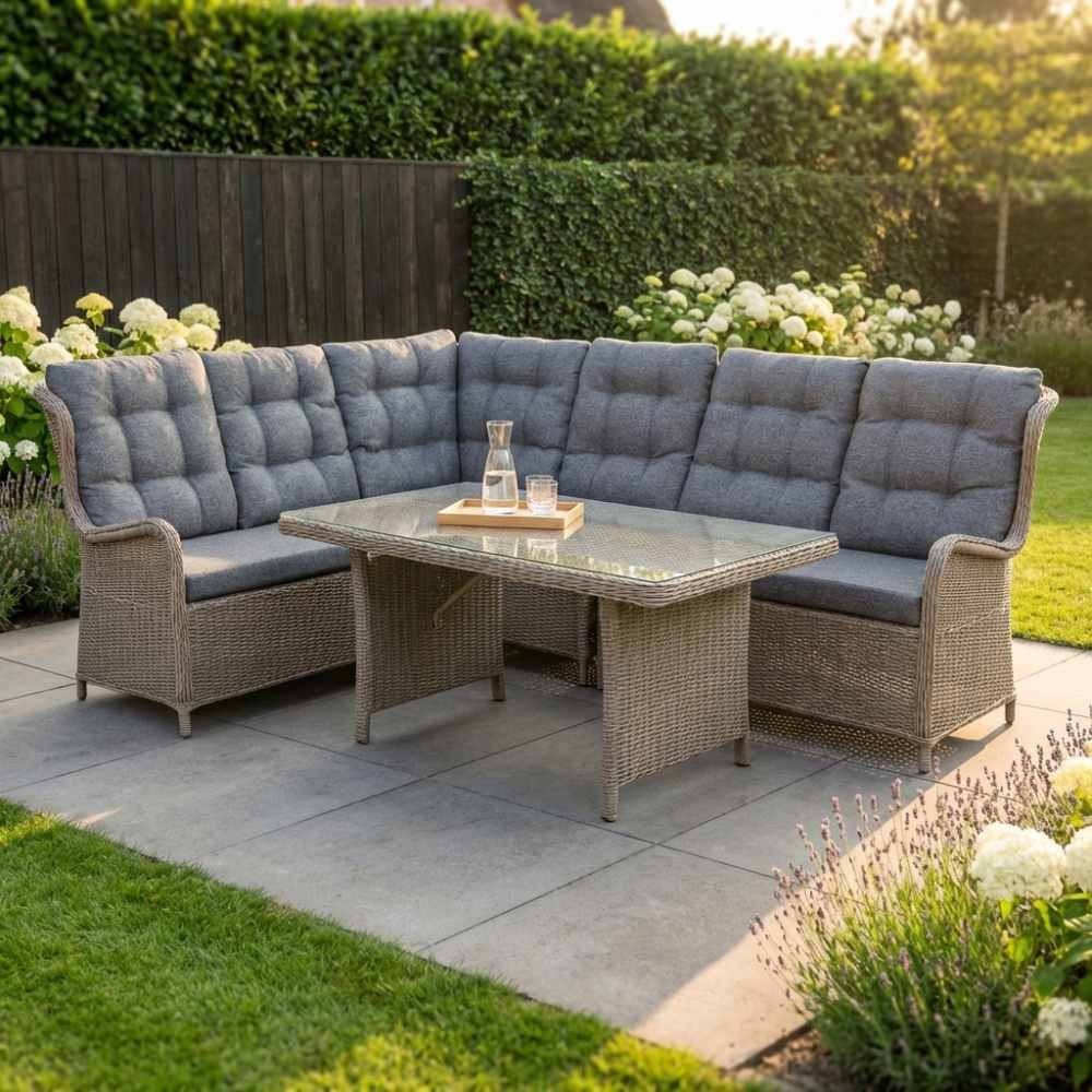 Glasgow dining loungeset 6 personen | wicker | Ash Grey | 3-delig - 258x202cm
