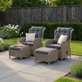 Glasgow lounge balkonset - verstelbaar 2 personen | wicker + aluminium | Ash Grey | 4-delig
