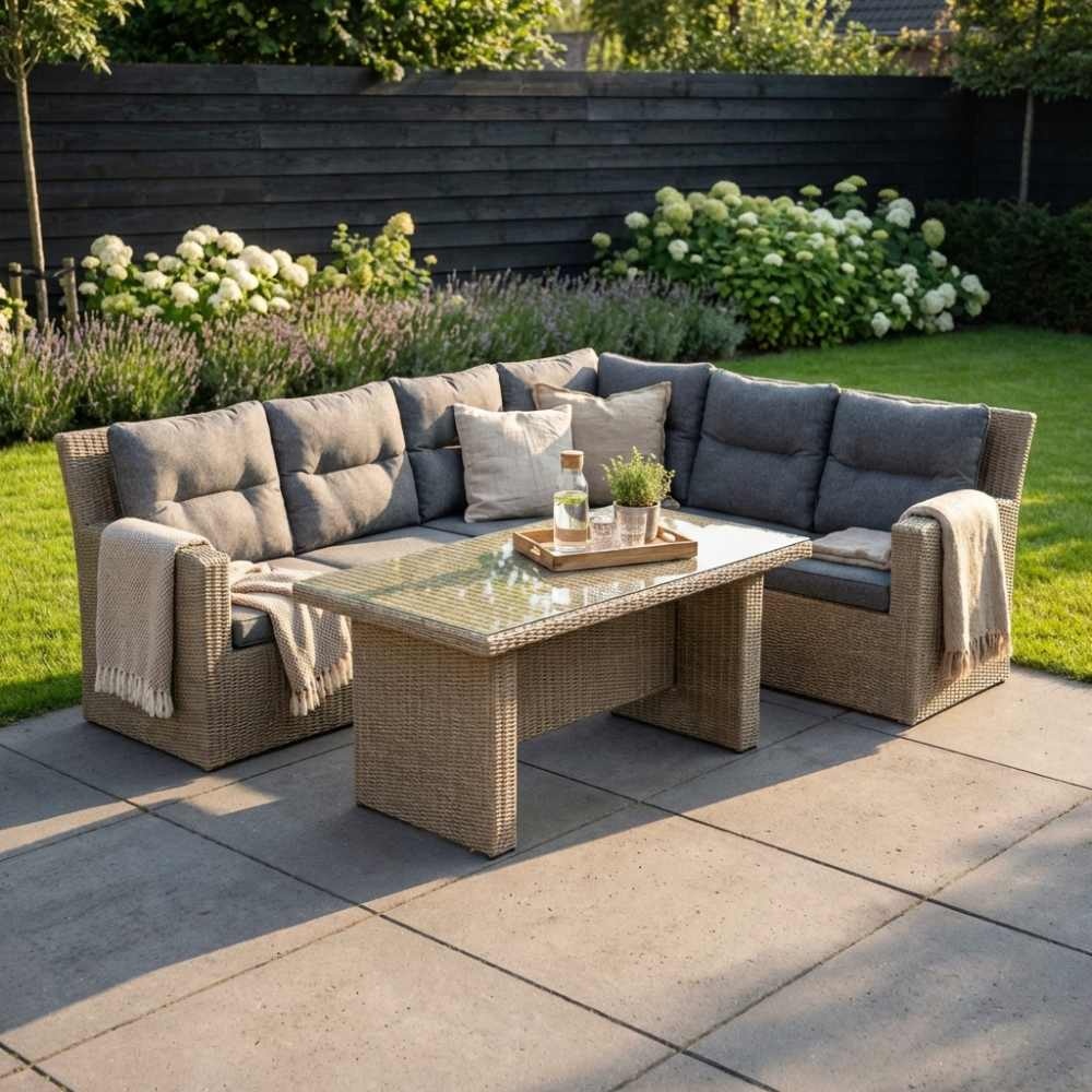 Merano dining loungeset 6 personen | wicker + aluminium | Ash Grey | 5-delig - 276x213cm