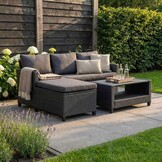 Stockholm chaise longue balkon loungeset 3 personen | wicker | zwart | 3-delig - 185cm