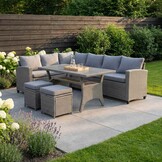 Stockholm dining loungeset met hockers 8 personen | wicker | grijs | 5-delig - 245x169cm