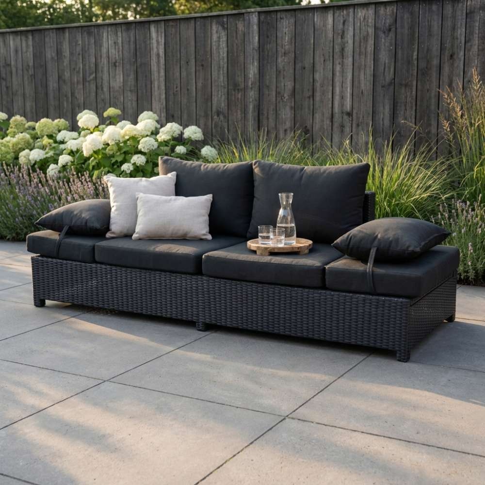 Roma loungebank | wicker | 210x80cm | zwart