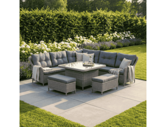 Arizona dining loungeset 7 personen | wicker + aluminium | Ash Grey | 6-delig - 245x245cm