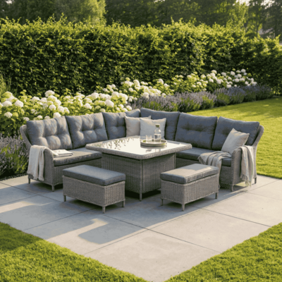 Arizona dining loungeset 7 personen | wicker + aluminium | Ash Grey | 6-delig - 245x245cm