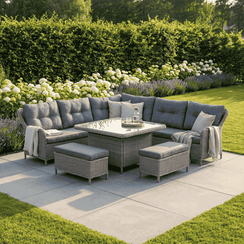 Arizona dining loungeset 7 personen | wicker + aluminium | Ash Grey | 6-delig - 245x245cm