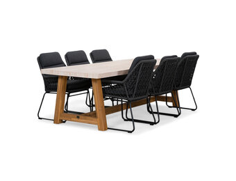 Velora/Valencia Lava Grey dining tuinset | 6 personen | travertin + touw | 250cm