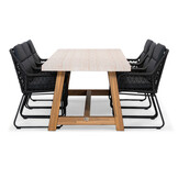 Velora/Valencia Lava Grey dining tuinset | 6 personen | travertin + touw | 250cm