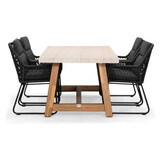Velora/Valencia Lava Grey dining tuinset | 4 personen | travertin + touw | 200cm