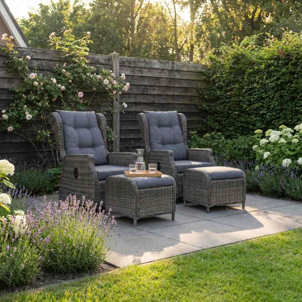 Belfort loungestoel tuin met voetenbank | wicker + aluminium | Kobo Grey