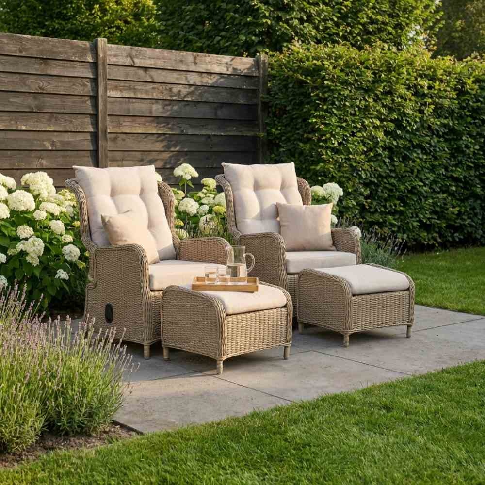 Glasgow loungestoel tuin set van 2 | wicker + aluminium | Royal Sand
