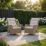 Glasgow loungestoel tuin met voetenbank | wicker + aluminium | Royal Sand