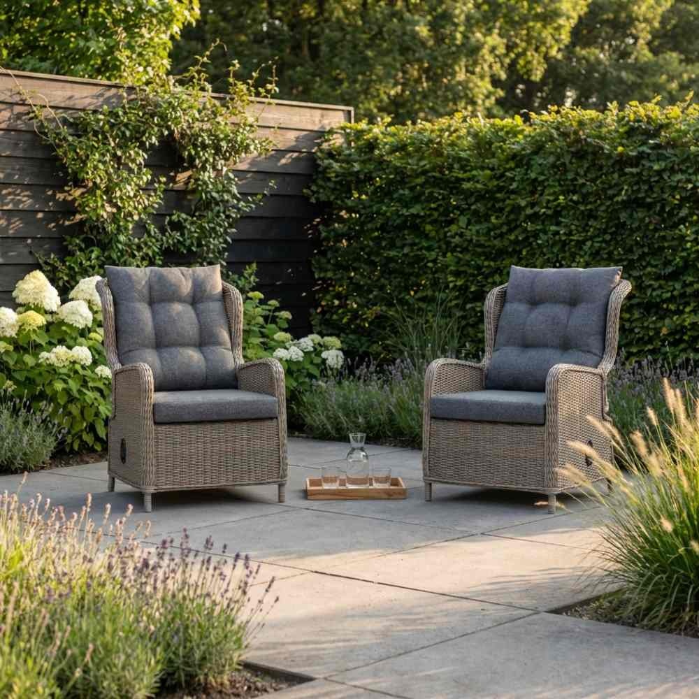 Glasgow loungestoel tuin set van 2 | wicker + aluminium | Ash Grey