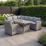 Stockholm dining loungeset met stoel 7 personen | wicker | grijs | 4-delig - 245x169cm