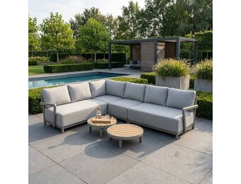 Amalfi hoek loungeset 6 personen incl. tafels | aluminium + polywood | beige | 5-delig - 289x222cm