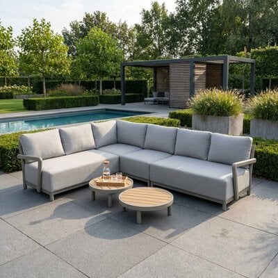 Amalfi hoek loungeset 6 personen incl. tafels | aluminium + polywood | beige | 5-delig - 289x222cm