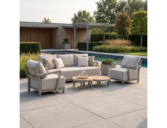 Amalfi stoel-bank loungeset 5 personen incl. tafels | aluminium + polywood | beige | 5-delig