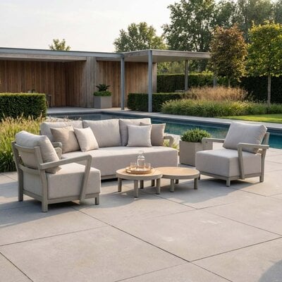 Amalfi stoel-bank loungeset 5 personen incl. tafels | aluminium + polywood | beige | 5-delig