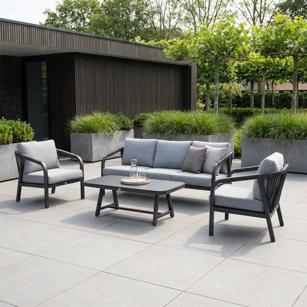 Attica stoel-bank loungeset 5 personen | aluminium + touw | antraciet | 4-delig