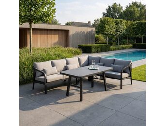 Attica dining loungeset 6 personen | aluminium + touw | antraciet | 4-delig - 265x204cm