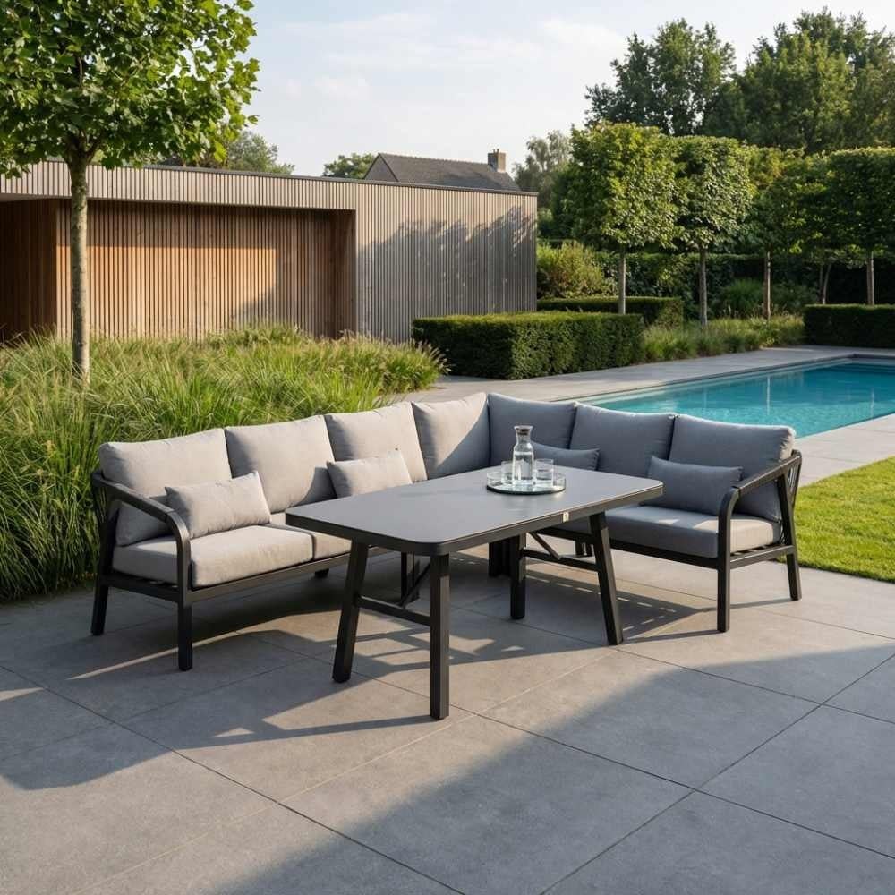 LUX outdoor living Attica dining loungeset 6 personen | aluminium + touw | antraciet | 4-delig 265x204cm