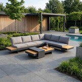 Barbados hoek loungeset incl. tafel 6 personen | aluminium + teakhout | Natural Teak | 5-delig - 323x245cm