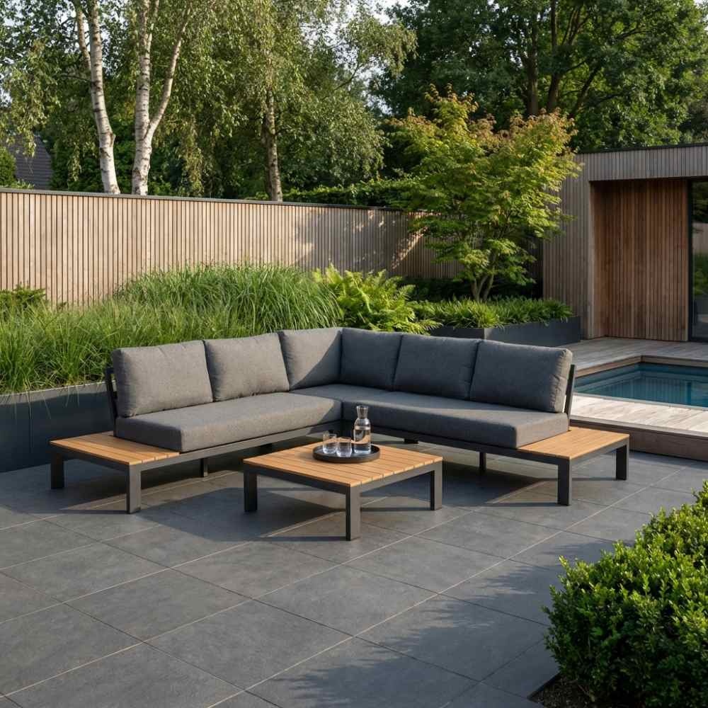 Barcelona hoek loungeset 5 personen | aluminium + polywood | antraciet/Light Teaklook | 4-delig - 270x270cm