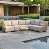 Beau hoek loungeset 6 personen incl. tafel 70cm rond | aluminium + touw | grijs | 5-delig - 304x234cm