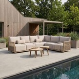 Beau hoek loungeset 6 personen incl. tafels | aluminium + touw | grijs | 6-delig - 304x234cm