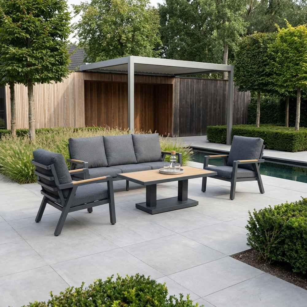 Budapest stoel-bank loungeset met verstelbare tafel 5 personen | aluminium + polywood | antraciet | 4-delig