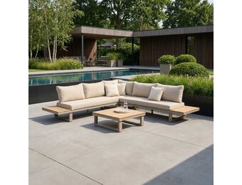 Canyon hoek loungeset 5 personen incl. tafel | aluminium + hardhout | beige | 5-delig - 288x288cm