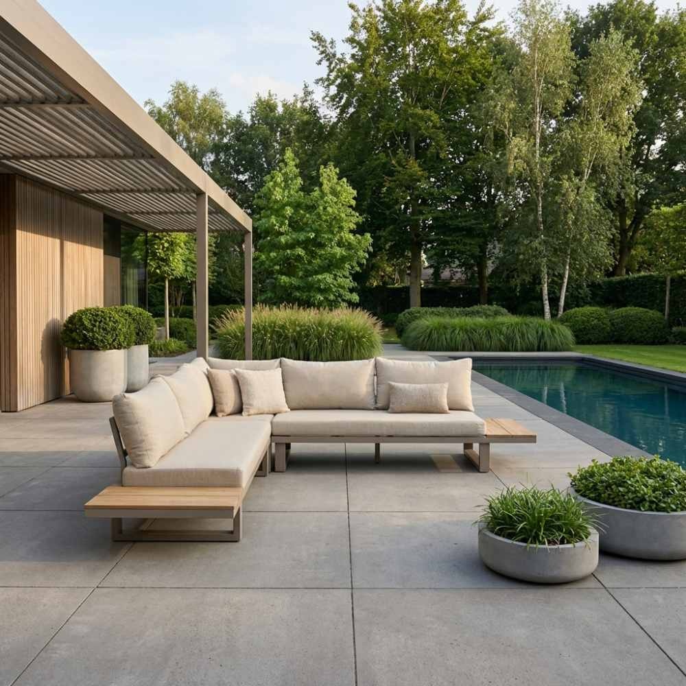 Canyon hoek loungeset 5 personen incl. tafel | aluminium + hardhout | beige | 5-delig - 288x288cm