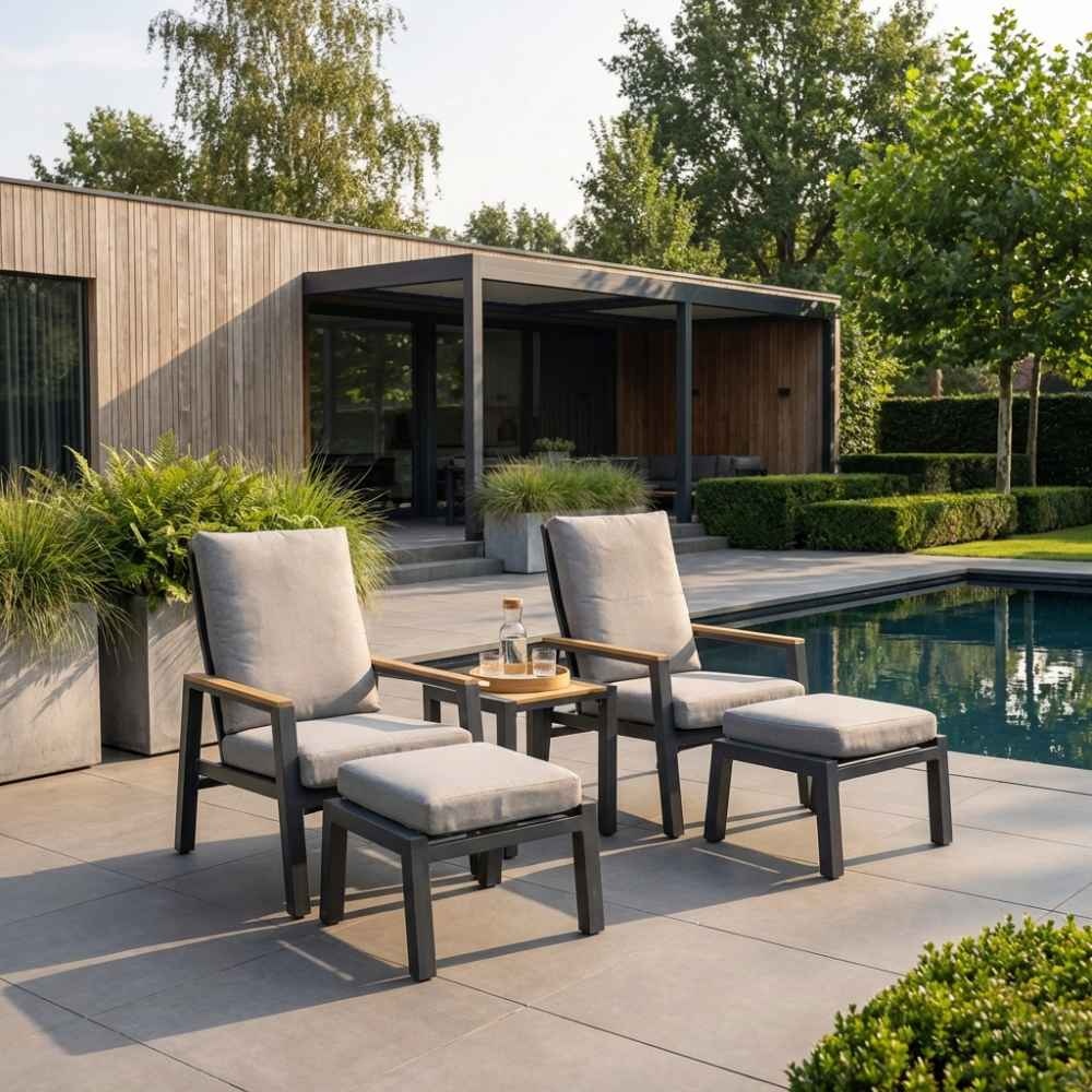 Coda Charcoal lounge balkonset - verstelbaar 2 personen | aluminium + polywood | grijs | 5-delig