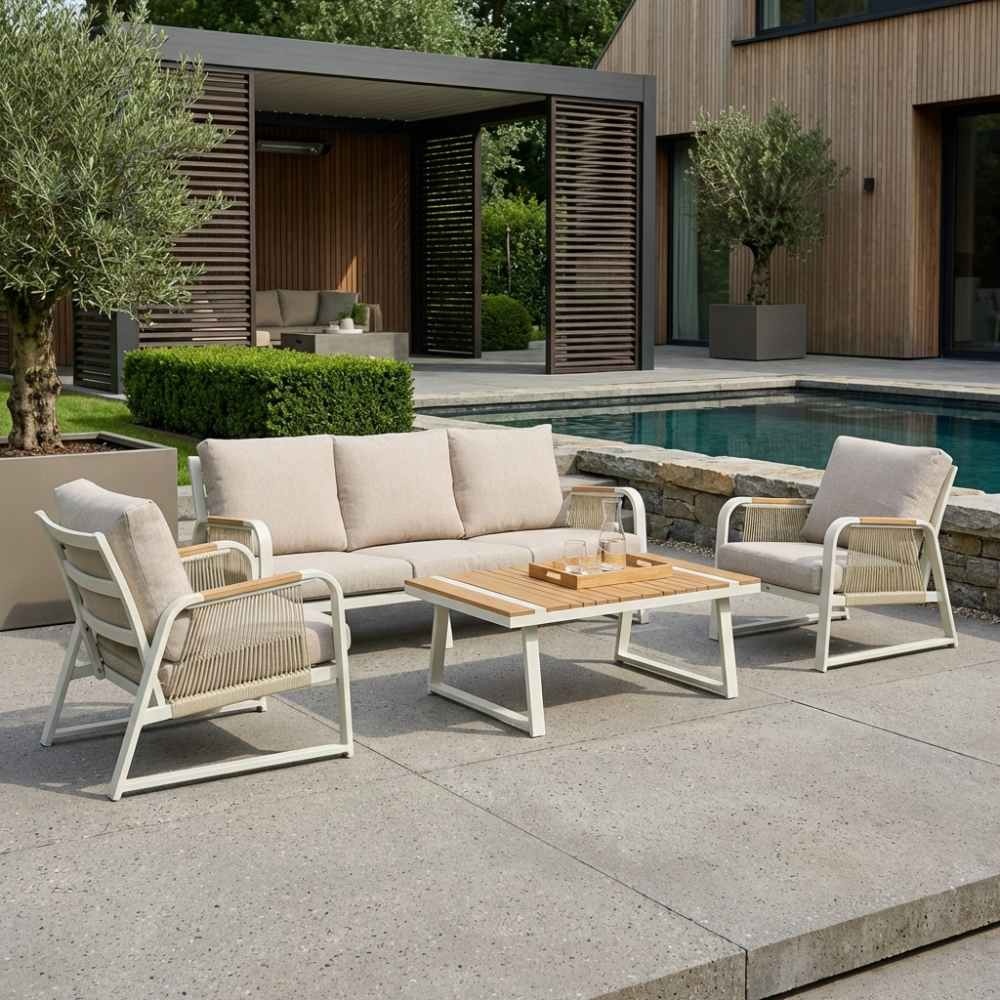 Como stoel-bank loungeset - 5 personen | aluminium + polywood | beige | 3-delig