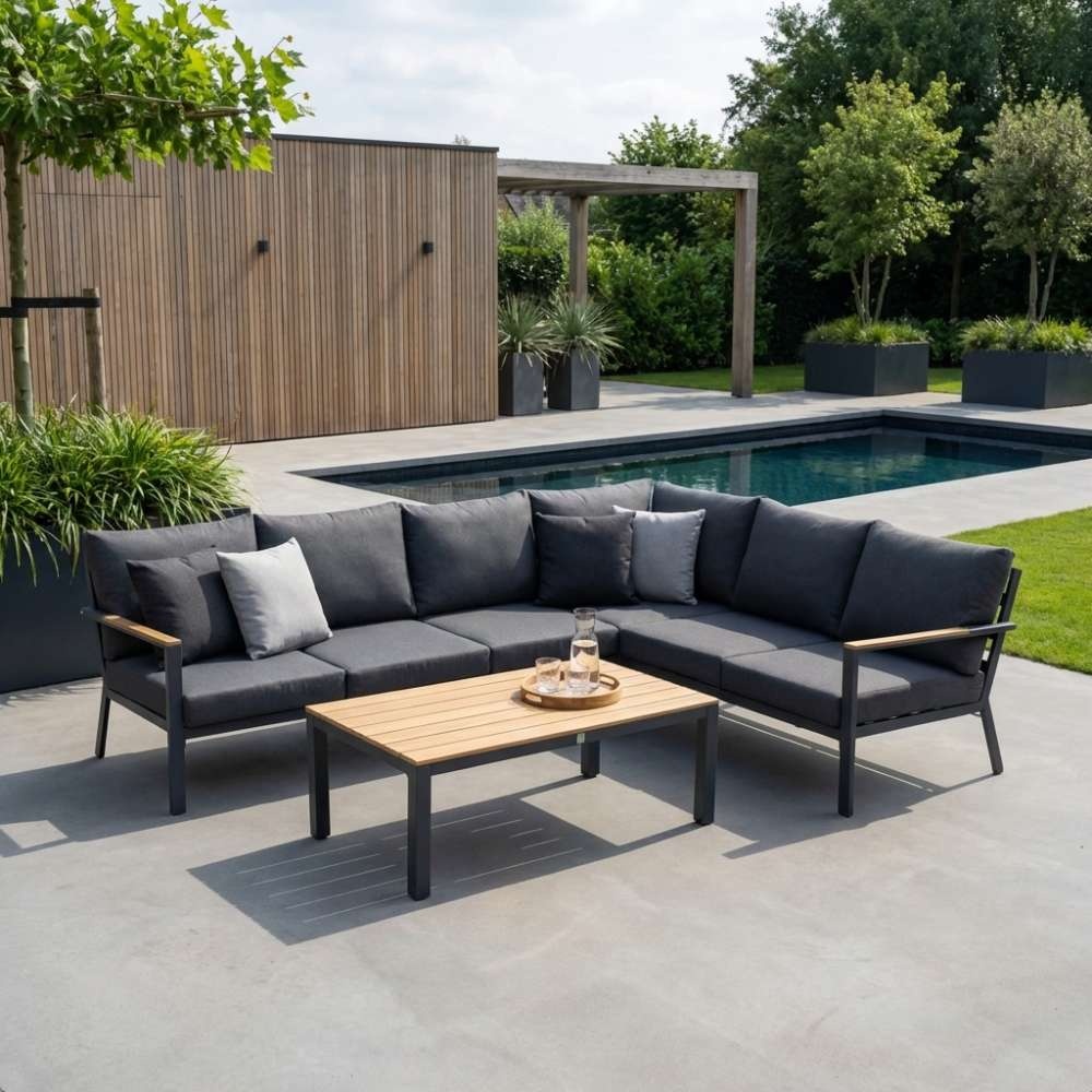 Donnan hoek loungeset 6 personen | aluminium + polywood | antraciet | 4-delig - 279x217cm
