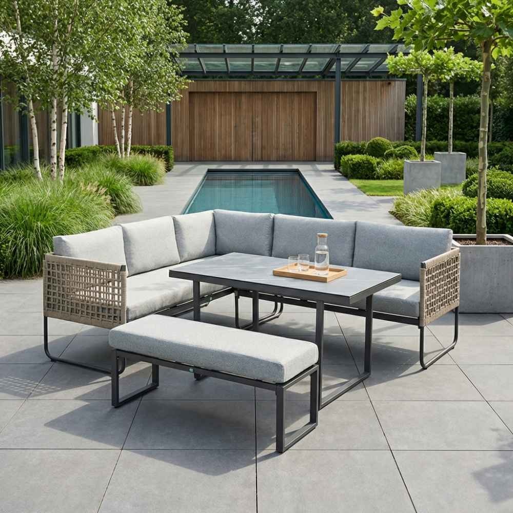 Havana dining loungeset 7 personen | aluminium + touw | antraciet | 5-delig - 220x194cm