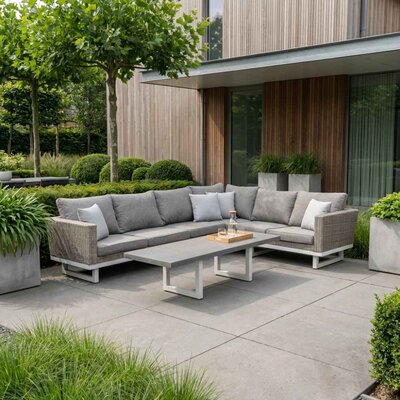Linea hoek loungeset 6 personen | aluminium + wicker | Misty Grey | 3-delig - 298x230cm