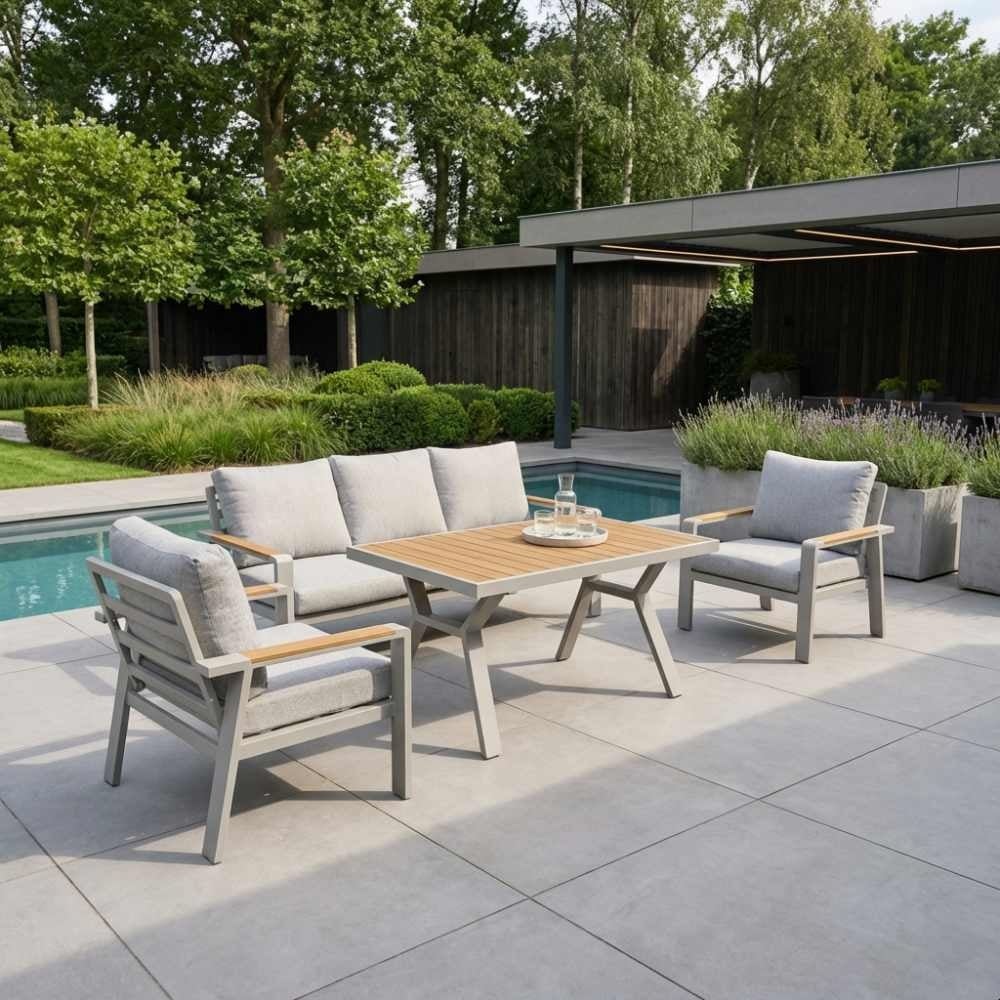 Lola dining stoel-bank loungeset 5 personen | aluminium + polywood | beige | 4-delig