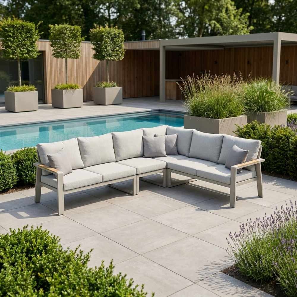 Lola hoek loungeset L-vorm 6 personen incl. tafel | aluminium + polywood | beige | 5-delig