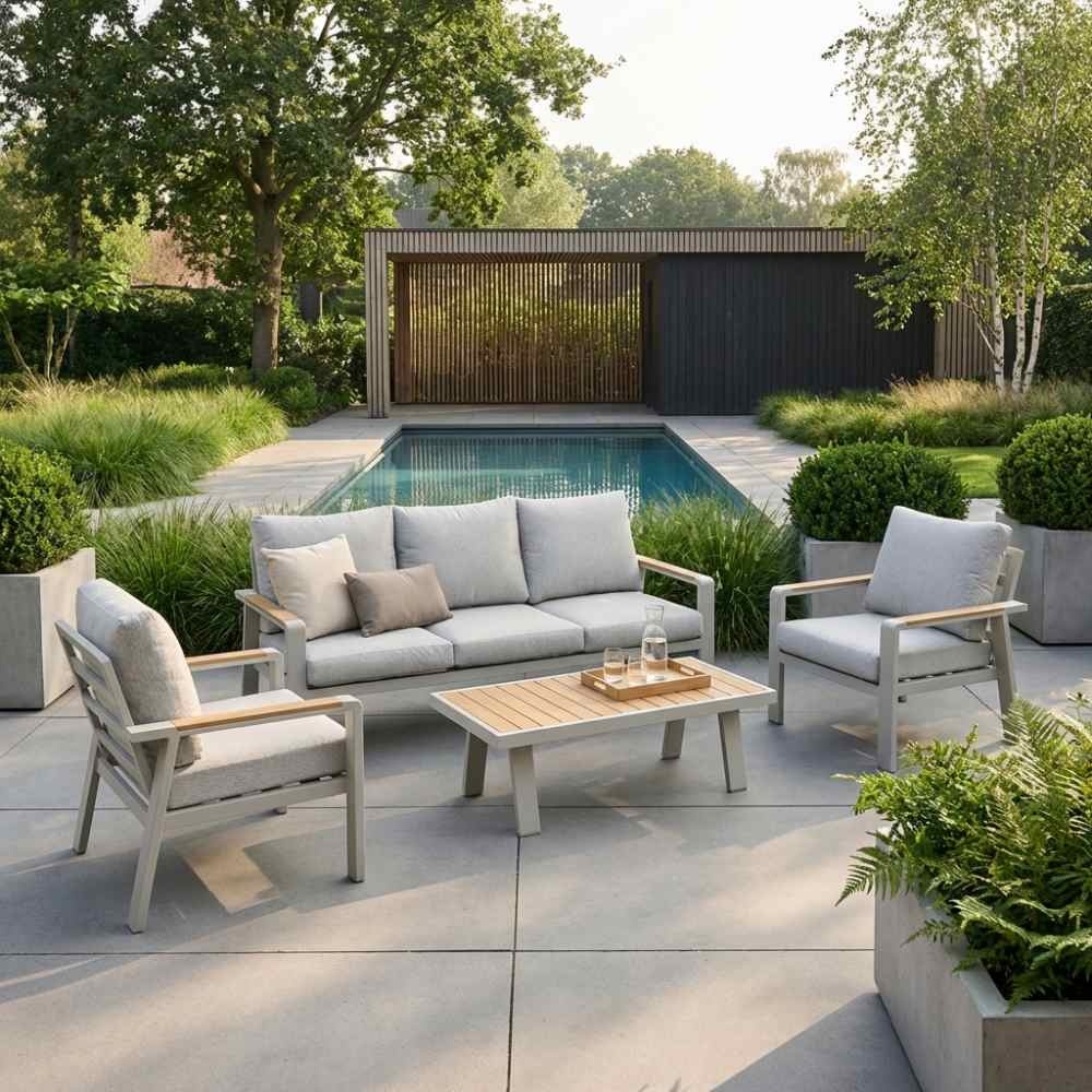 Lola stoel-bank loungeset 5 personen | aluminium + polywood | beige | 4-delig