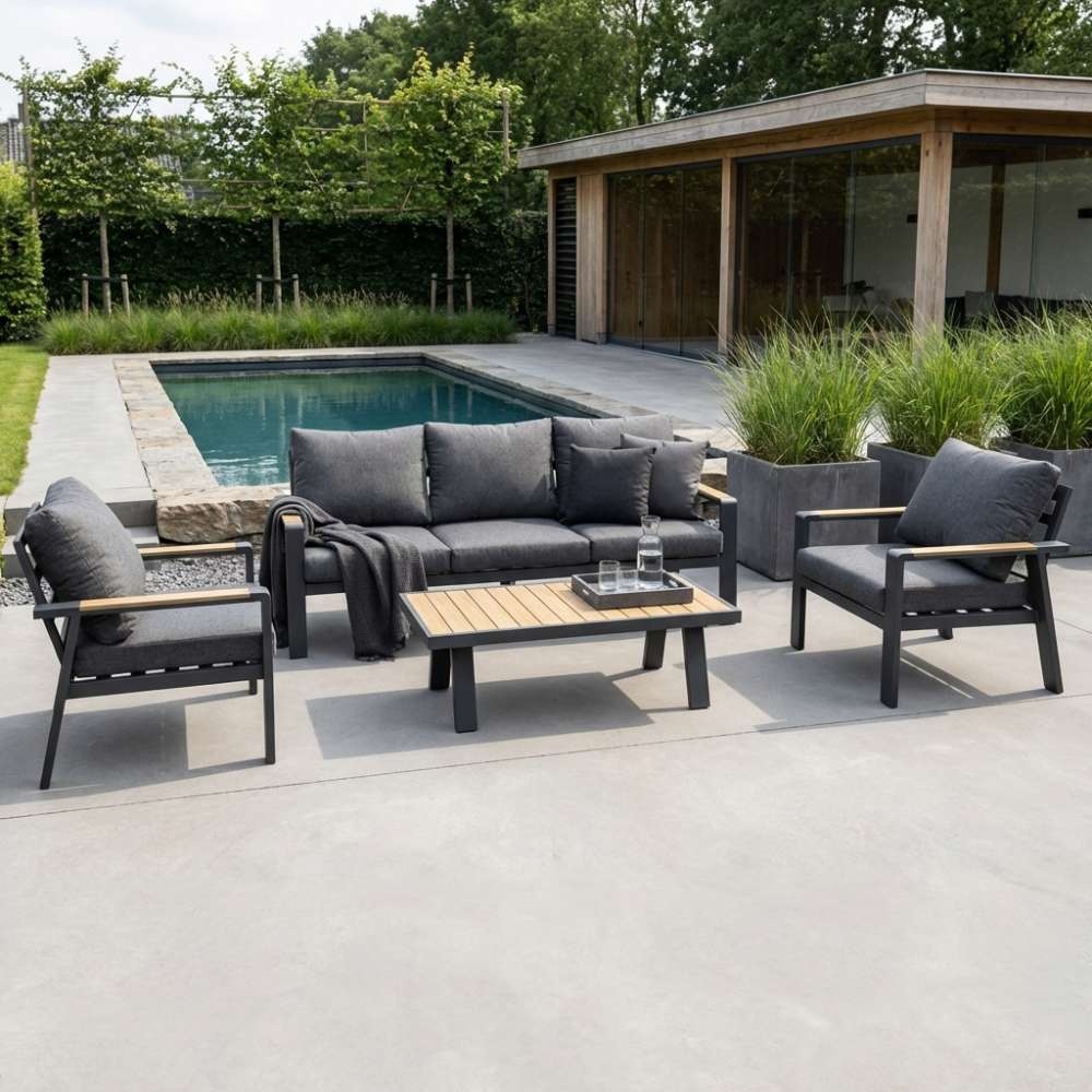 Lola stoel-bank loungeset incl. tafel 5 personen | aluminium + polywood | antraciet | 4-delig