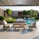 Marbella stoel-bank loungeset 4 personen | aluminium + teak | beige | 4-delig