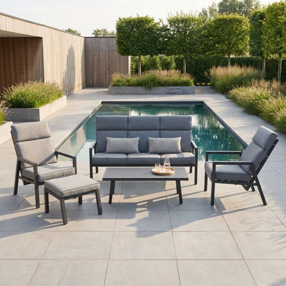 Melson stoel-bank loungeset - verstelbaar 5 personen | aluminium | antraciet | 5-delig