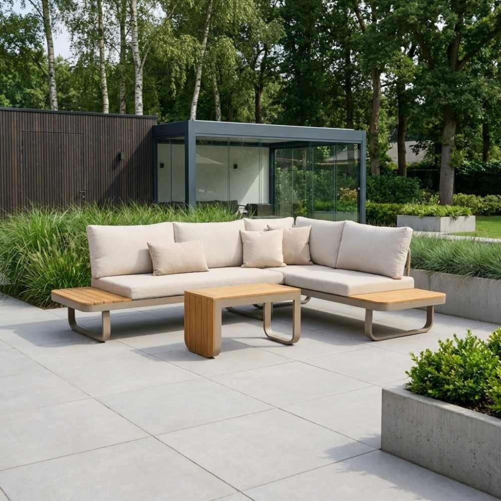 Montreal chaise longue balkon loungeset 4 personen | aluminium + polywood | beige | 3-delig