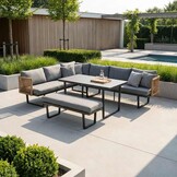 Moskou dining loungeset 8 personen | aluminium + wicker | antraciet | 4-delig - 258x197cm