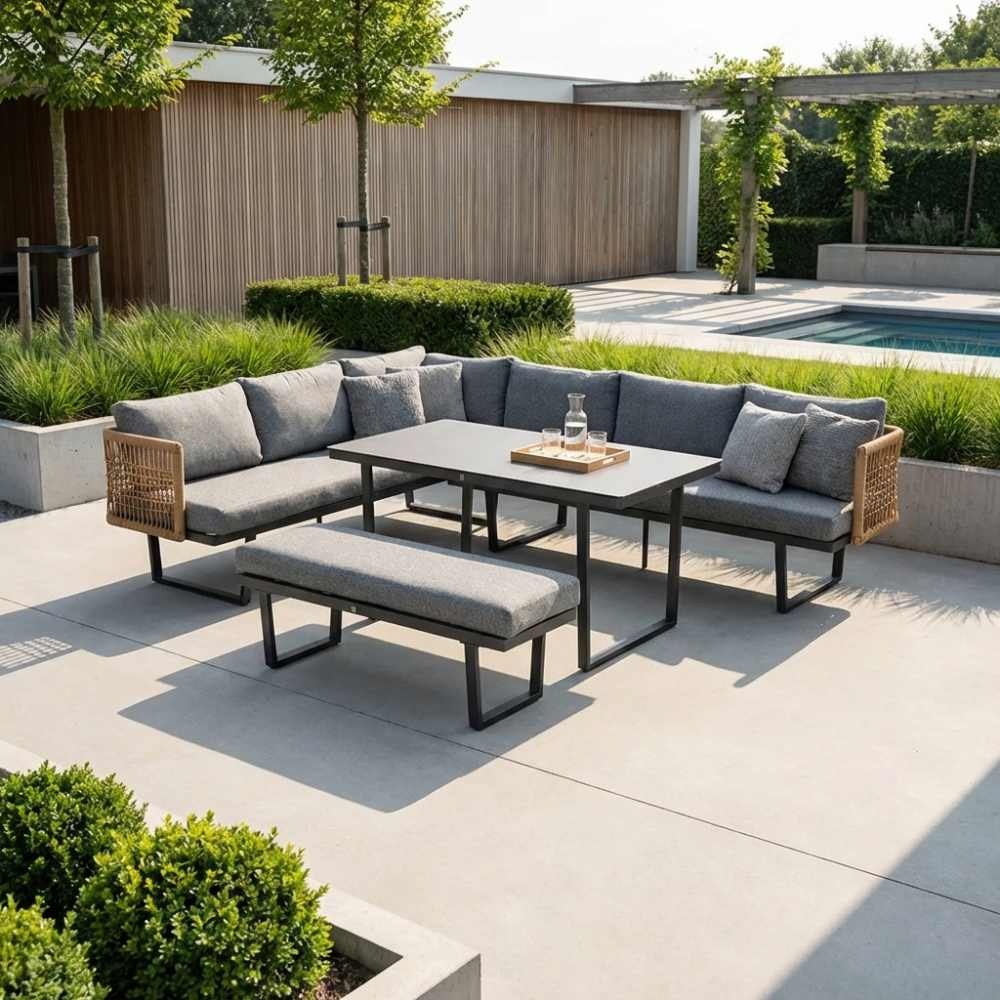 Moskou dining loungeset 8 personen | aluminium + wicker | antraciet | 4-delig - 258x197cm